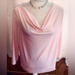 🌷Chicos Easy Wear 3/4 Sleeve Pullover Cowl Neck Pink Blouse Size 2, L, 12-14